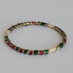 Vintage Art Deco Persion Handmade Gold Green Red Enamel Wrap Bangle Bracelet